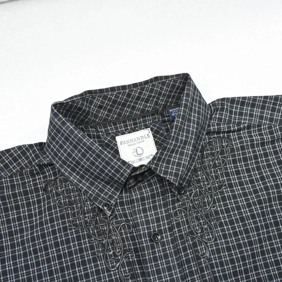 Panhandle Rough Stock Cowboy Dress Shirt Plaid Lurex Long Sleeve Mens Size Large - Picture 7 of 11